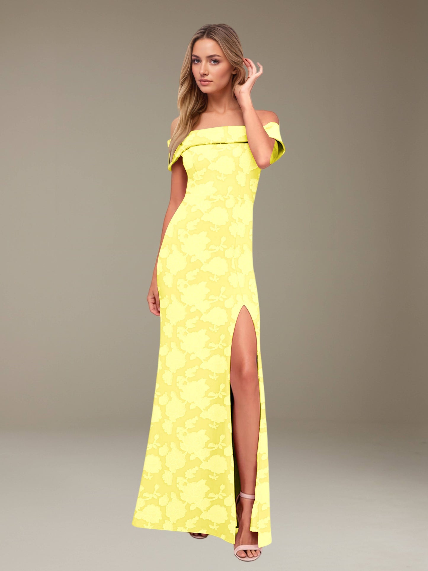 Sheath/Column Off-The-Shoulder Floor-length Floral Lace Bridesmaid Dresses with Split Side UK