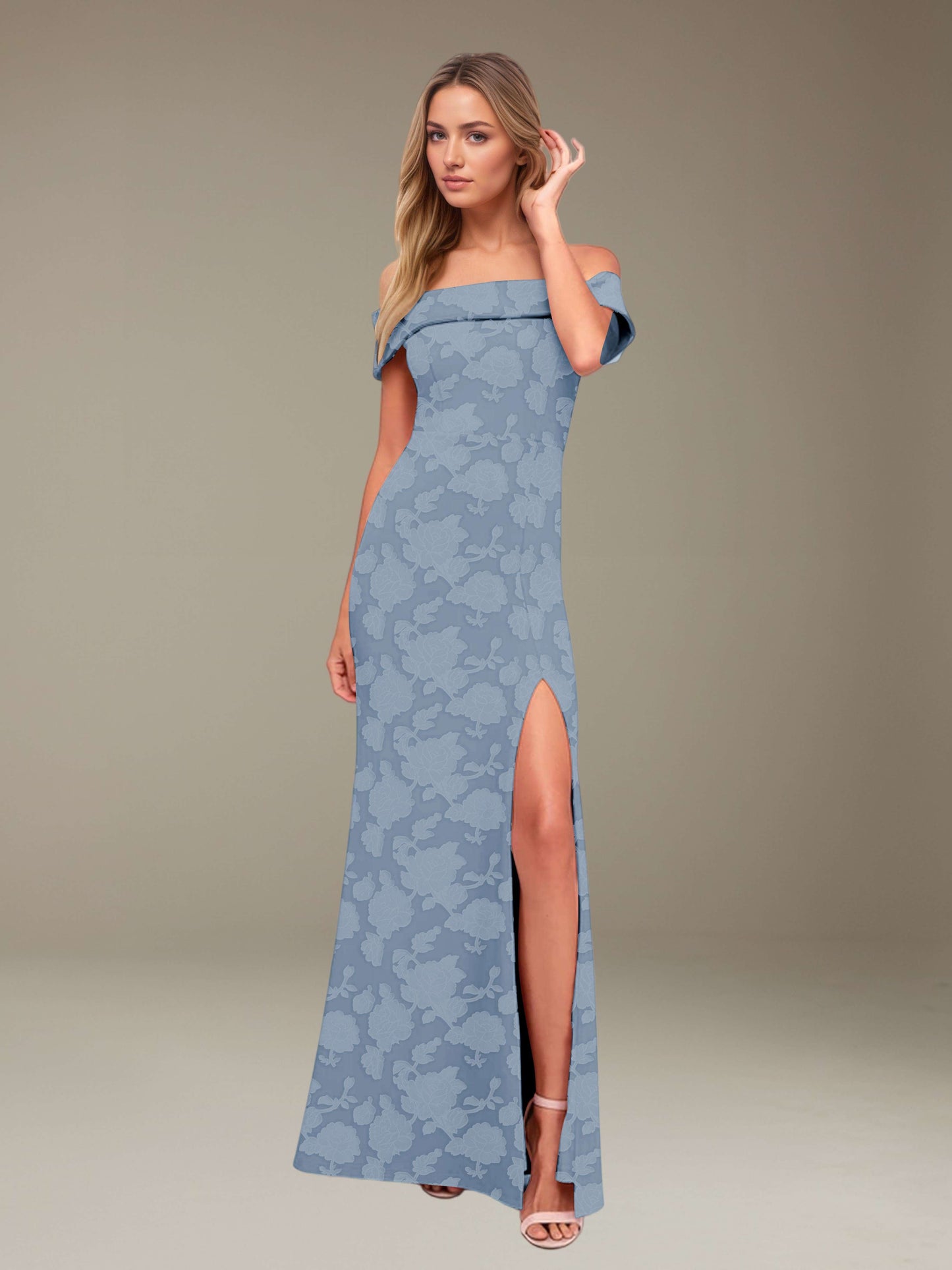 Sheath/Column Off-The-Shoulder Floor-length Floral Lace Bridesmaid Dresses with Split Side UK