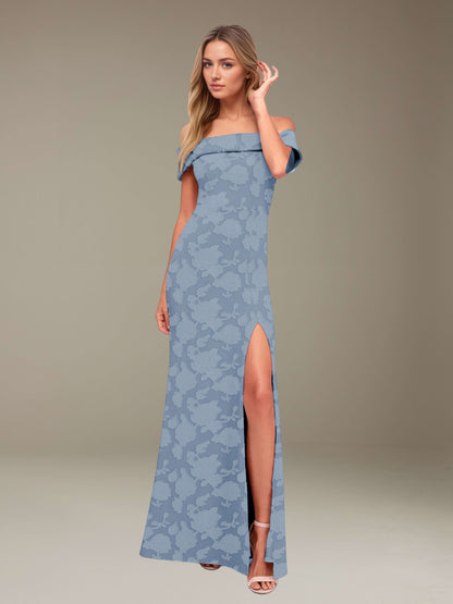 Sheath/Column Off-The-Shoulder Floor-length Floral Lace Bridesmaid Dresses with Split Side UK