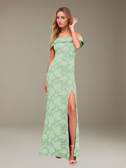 Sheath/Column Off-The-Shoulder Floor-length Floral Lace Bridesmaid Dresses with Split Side UK