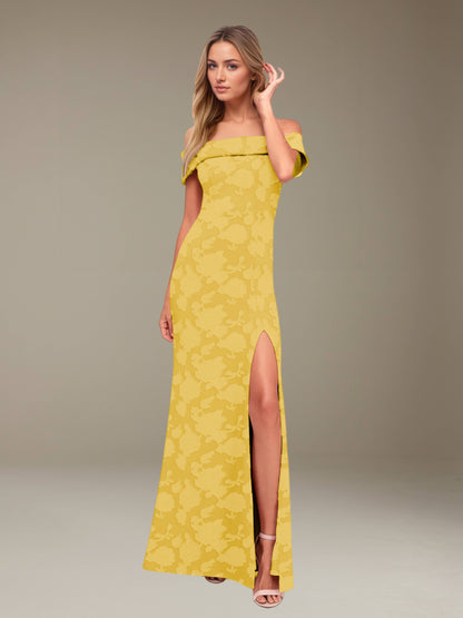 Sheath/Column Off-The-Shoulder Floor-length Floral Lace Bridesmaid Dresses with Split Side UK