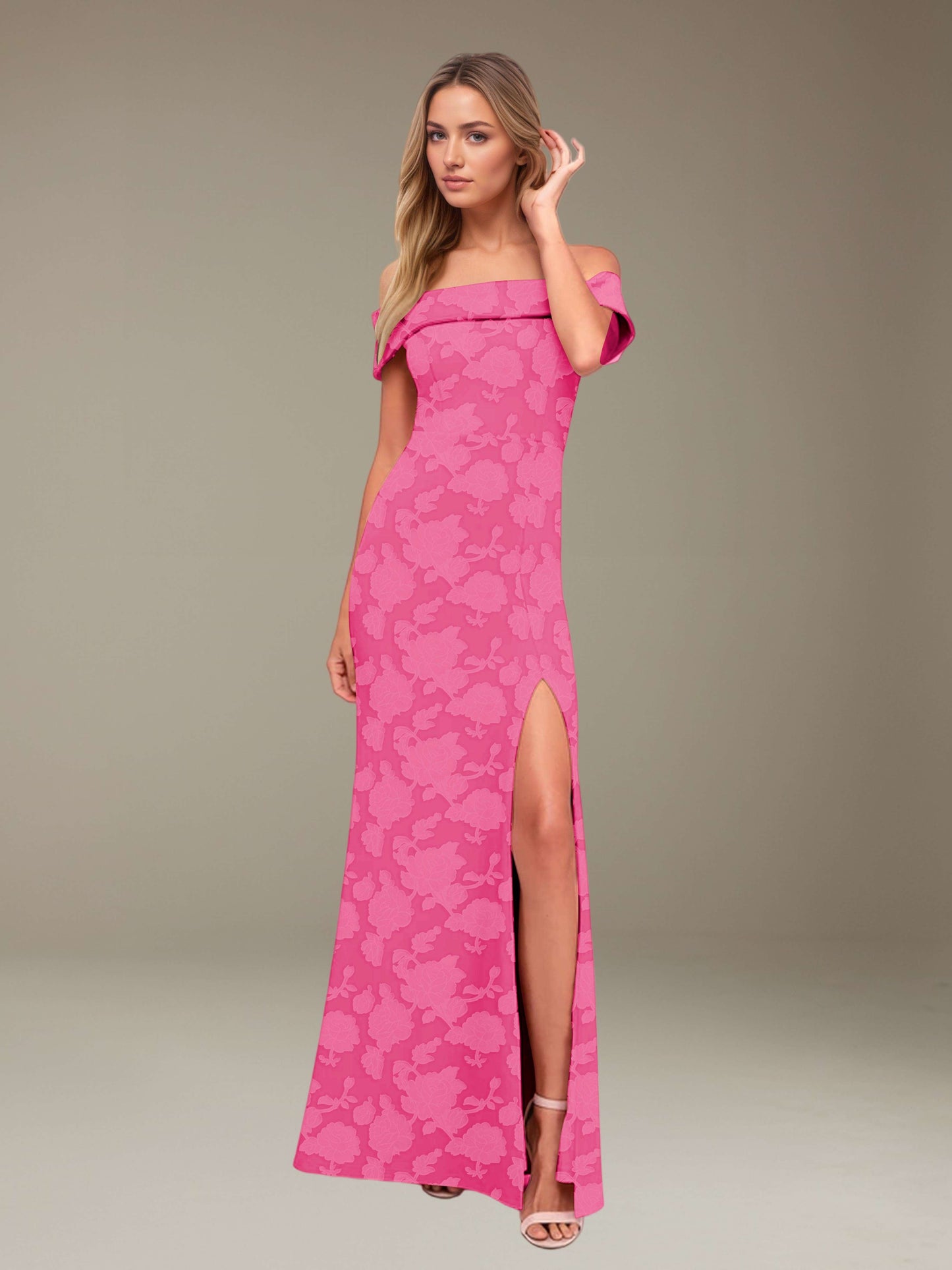 Sheath/Column Off-The-Shoulder Floor-length Floral Lace Bridesmaid Dresses with Split Side UK