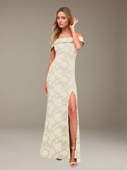 Sheath/Column Off-The-Shoulder Floor-length Floral Lace Bridesmaid Dresses with Split Side UK