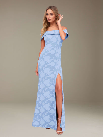 Sheath/Column Off-The-Shoulder Floor-length Floral Lace Bridesmaid Dresses with Split Side UK