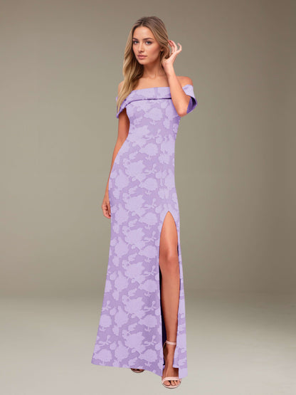 Sheath/Column Off-The-Shoulder Floor-length Floral Lace Bridesmaid Dresses with Split Side UK