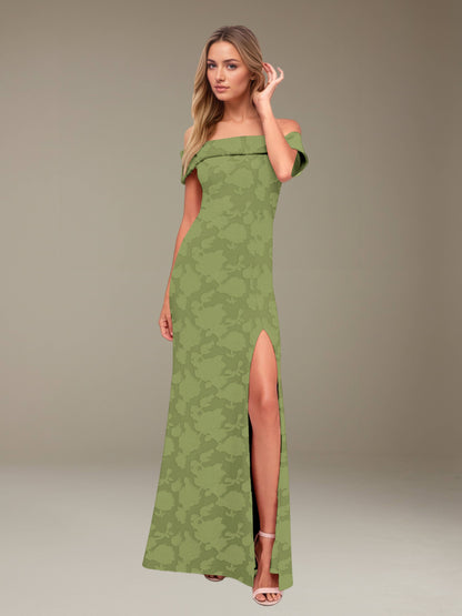 Sheath/Column Off-The-Shoulder Floor-length Floral Lace Bridesmaid Dresses with Split Side UK