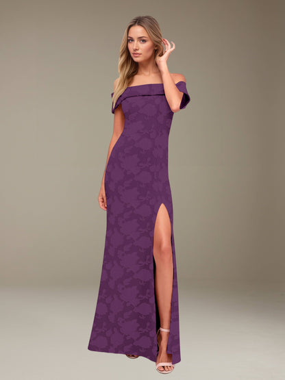 Sheath/Column Off-The-Shoulder Floor-length Floral Lace Bridesmaid Dresses with Split Side UK