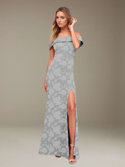 Sheath/Column Off-The-Shoulder Floor-length Floral Lace Bridesmaid Dresses with Split Side UK