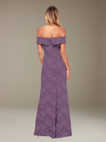 Sheath/Column Off-The-Shoulder Floor-length Floral Lace Bridesmaid Dresses with Split Side UK