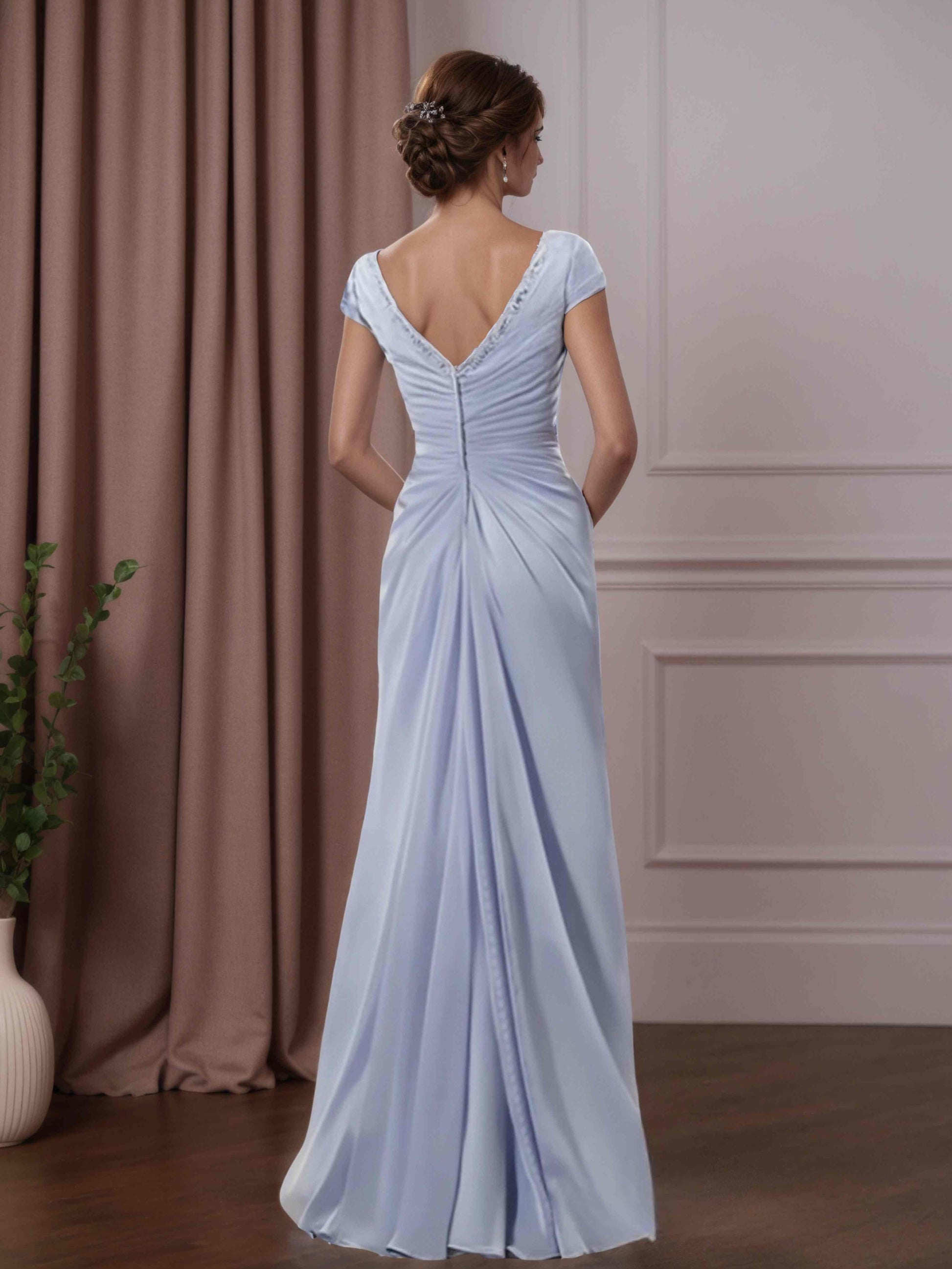 Sheath/Column V-Neck Short Sleeves Floor-Length Mother of the Bride Dresses With Ruffles & Sequins UK - As Picture Sheath/Column V-Neck Short Sleeves Floor-Length Mother of the Bride Dresses With Ruffles & Sequins UK - As Picture