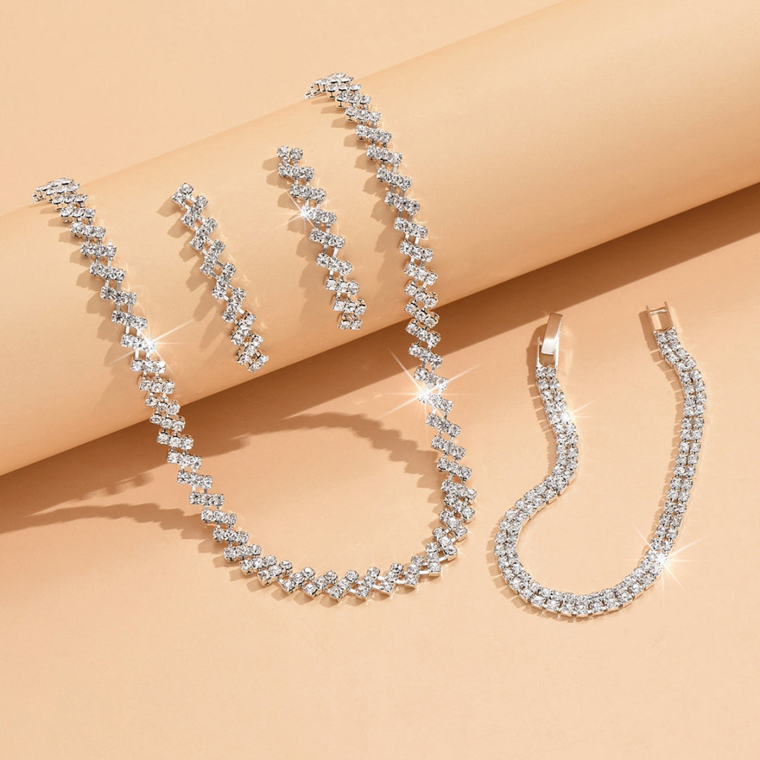 3 Set Silver Crystal Bridal Jewelry Set with Rhinestone Necklace, Earrings, Bracelet for Weddings UK