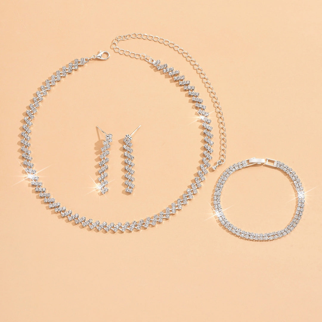 3 Set Silver Crystal Bridal Jewelry Set with Rhinestone Necklace, Earrings, Bracelet for Weddings UK