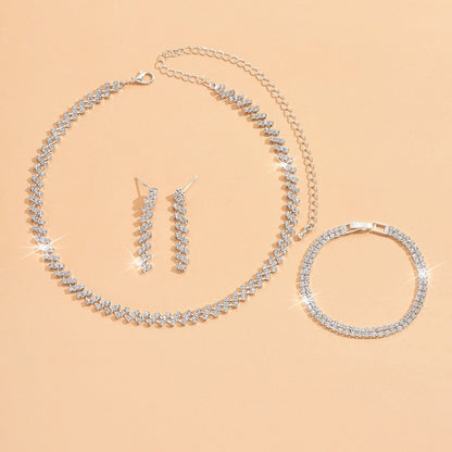 3 Set Silver Crystal Bridal Jewelry Set with Rhinestone Necklace, Earrings, Bracelet for Weddings UK