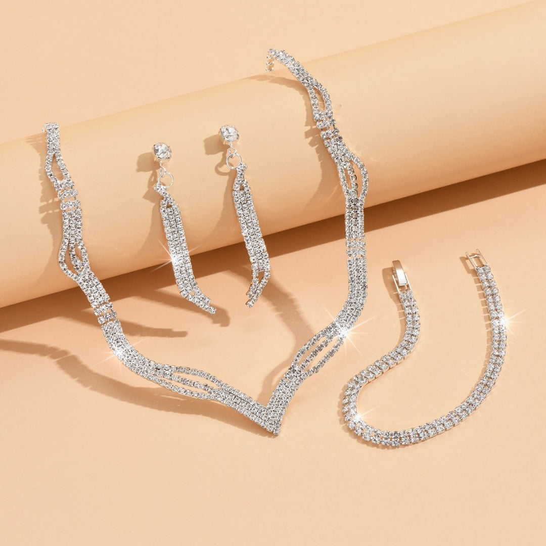 3 Set Silver Crystal Jewelry Set Necklace Earrings Bracelet Set UK