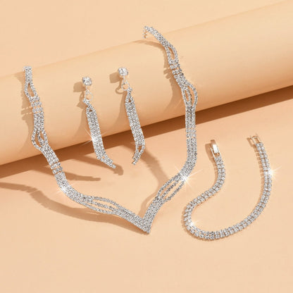 3 Set Silver Crystal Jewelry Set Necklace Earrings Bracelet Set UK