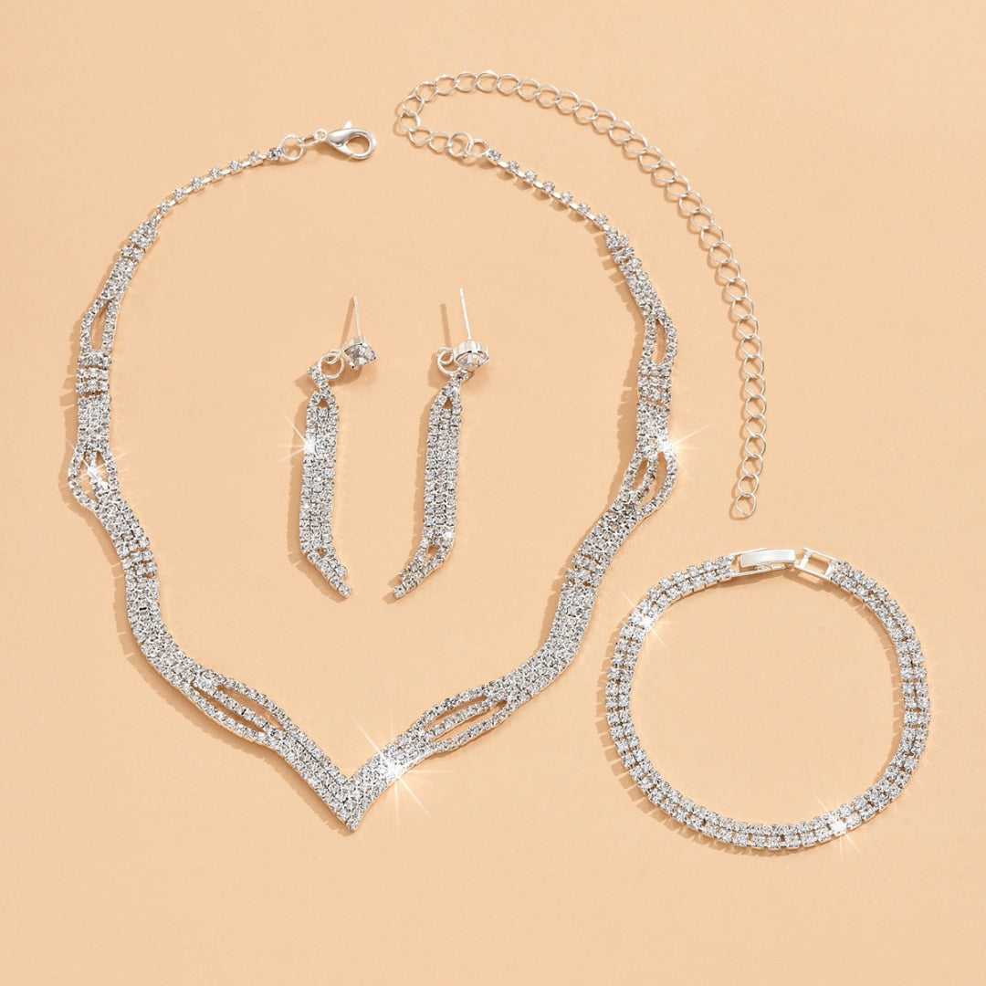 3 Set Silver Crystal Jewelry Set Necklace Earrings Bracelet Set UK
