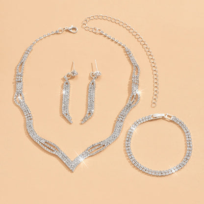3 Set Silver Crystal Jewelry Set Necklace Earrings Bracelet Set UK