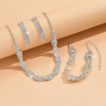 3 Set Silver Crystal Jewelry Set with Necklace, Bracelet & Eearrings Set for Wedding & Evening Wear UK