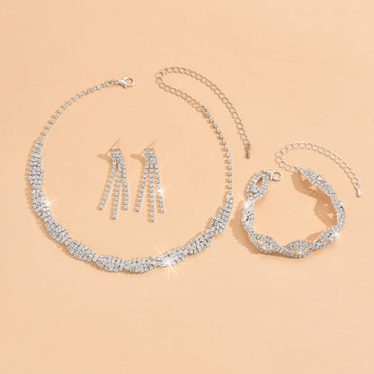 3 Set Silver Crystal Jewelry Set with Necklace, Bracelet & Eearrings Set for Wedding & Evening Wear UK
