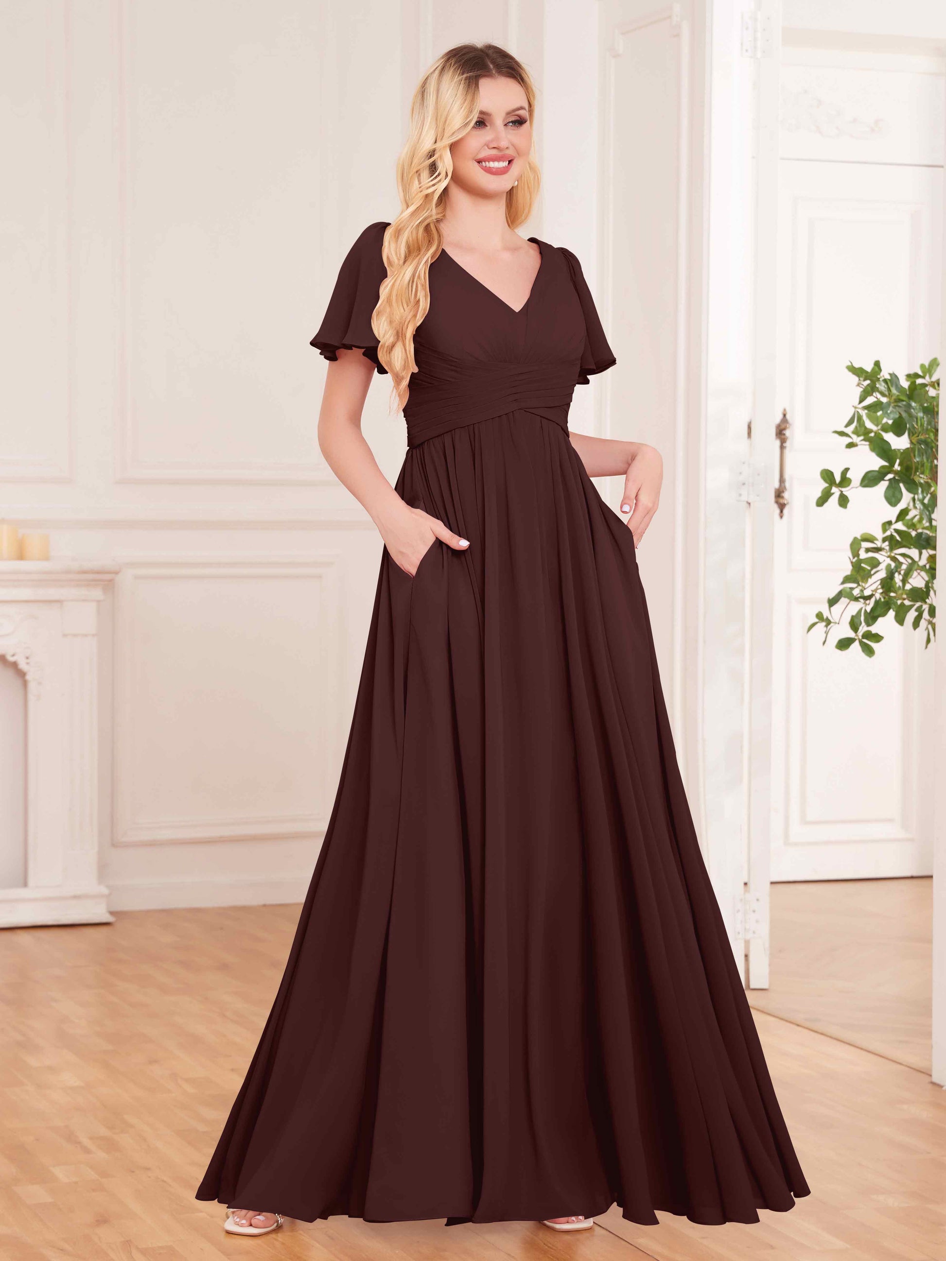 simple bridesmaid dresses uk Cressida Simple A-Line V-Neck Ruched Floor Length Bridesmaid Dresses