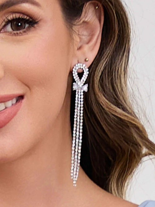 Sparkly Rhinestone Long Tassel Earrings for Wedding, Prom & Party UK
