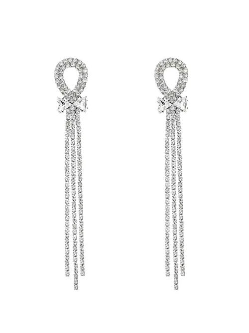 Sparkly Rhinestone Long Tassel Earrings for Wedding, Prom & Party UK
