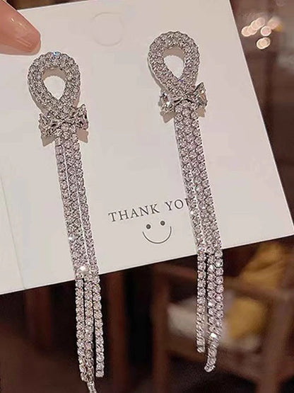 Sparkly Rhinestone Long Tassel Earrings for Wedding, Prom & Party UK