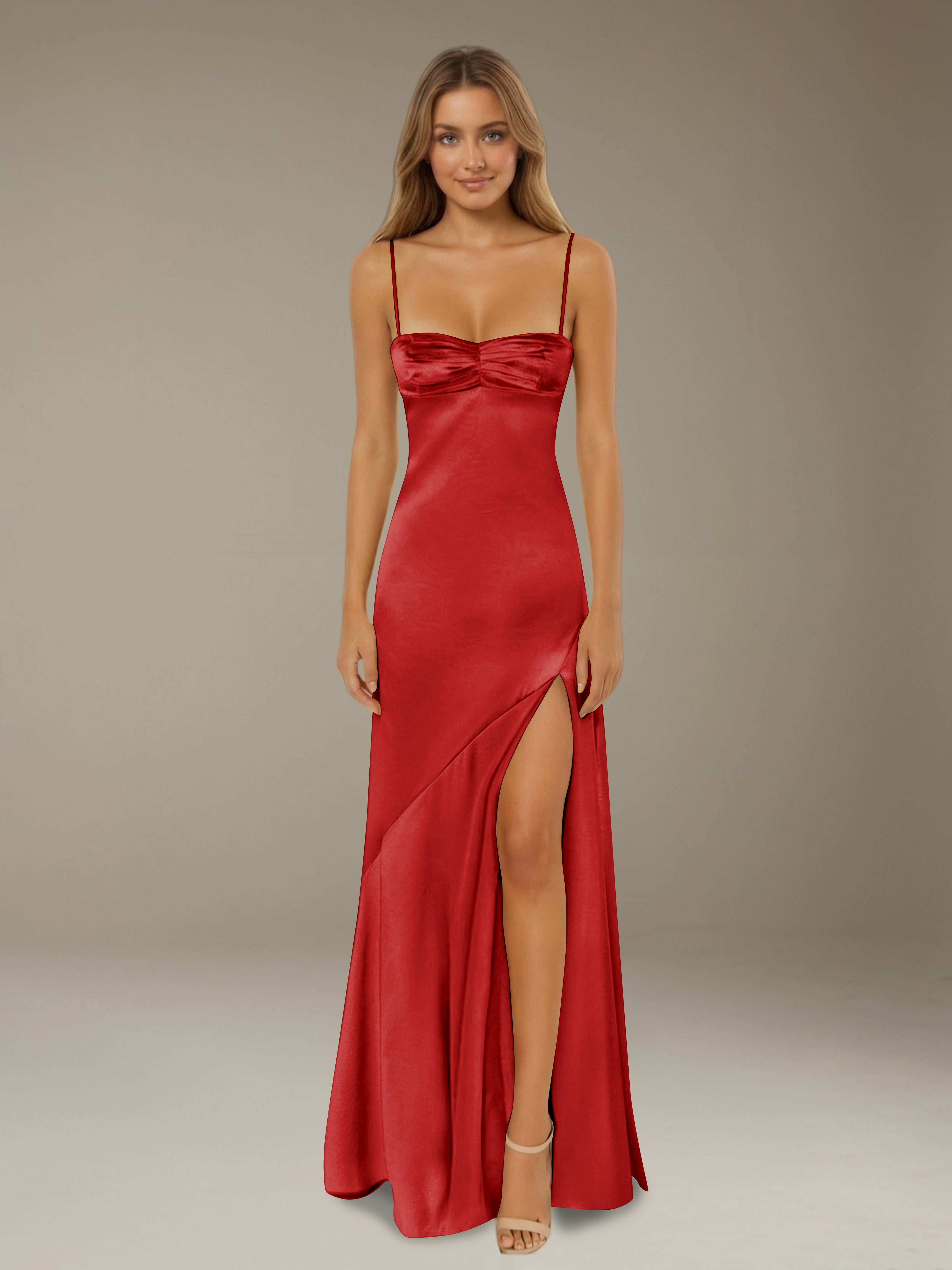 Free Shipping Stretch Satin Prom Dress Spaghetti Straps A-Line with Si ...