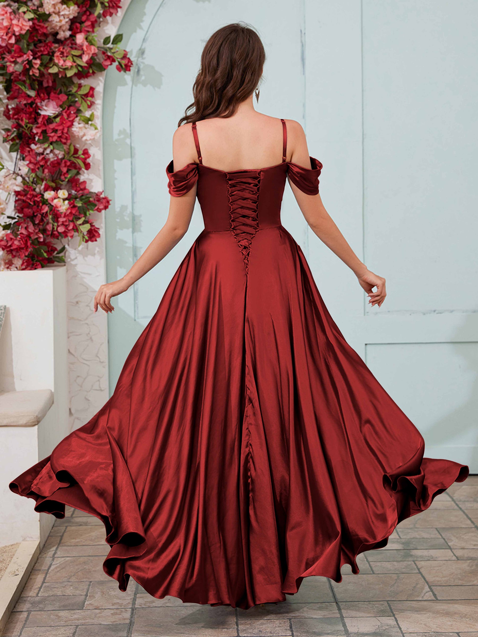 Stunning A-Line Draped Sleeves Slit Pockets Long Satin Bridesmaid Dres mollyevers.co.uk Stunning A-Line Draped Sleeves Slit Pockets Long Satin Bridesmaid Dres mollyevers.co.uk