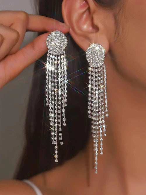 Stunning Rhinestone Tassel Earrings Long Dangle Statement Earrings for Wedding & Party UK
