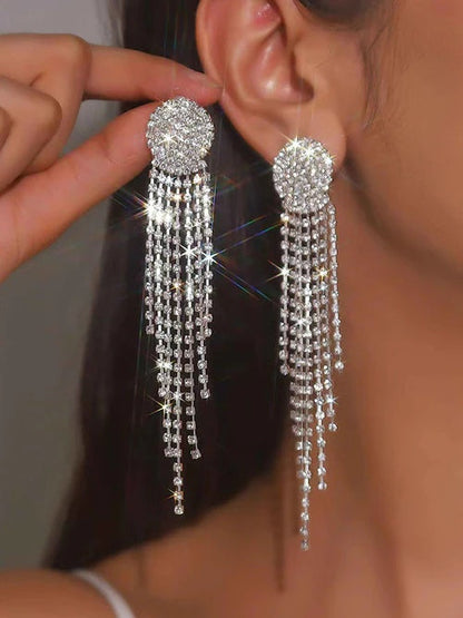 Stunning Rhinestone Tassel Earrings Long Dangle Statement Earrings for Wedding & Party UK