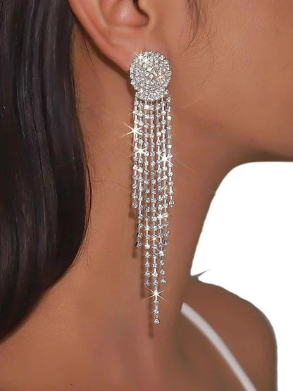 Stunning Rhinestone Tassel Earrings Long Dangle Statement Earrings for Wedding & Party UK