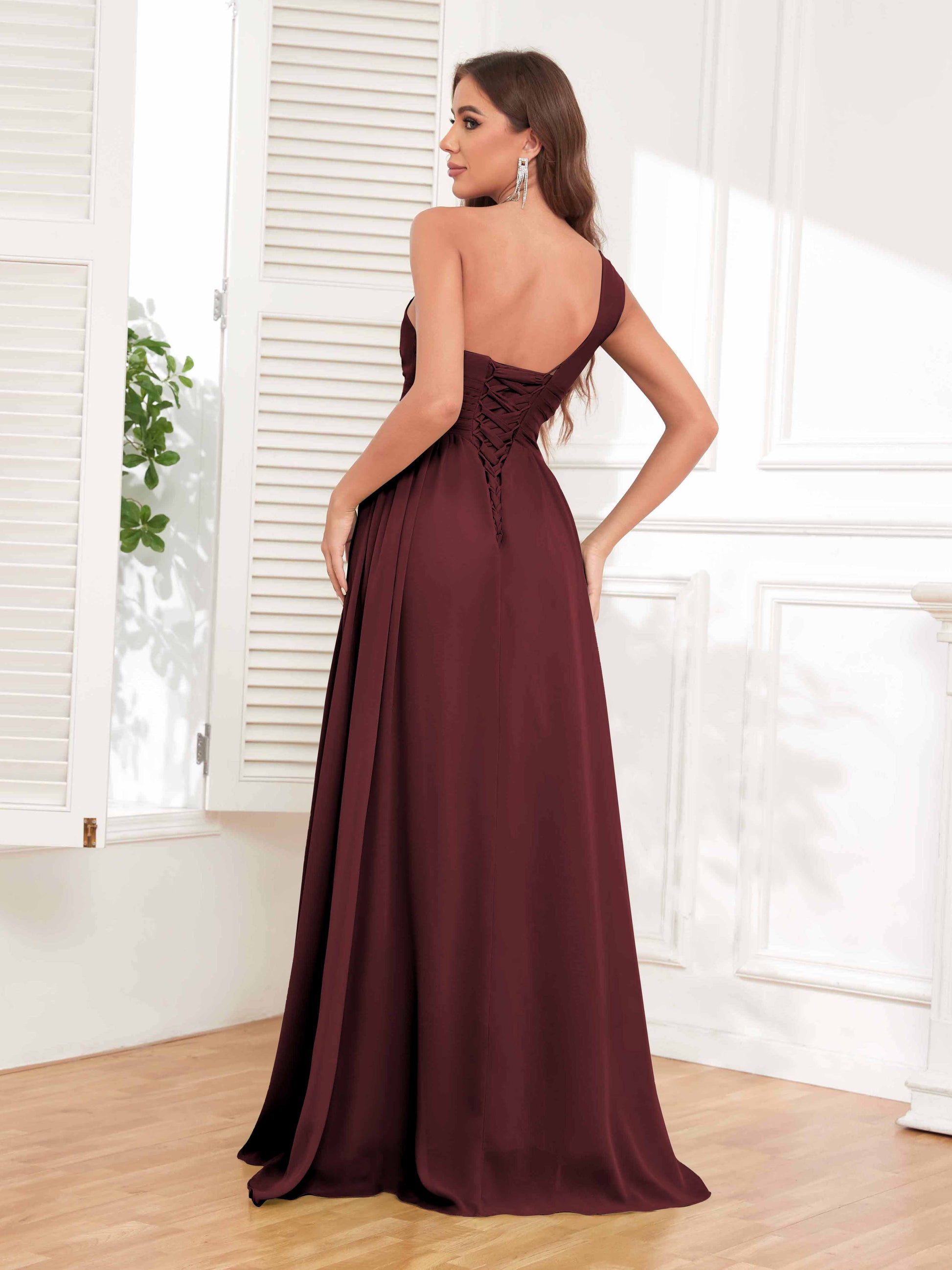 Stylish Lace Up One Shoulder Chiffon Bridesmaid Dresses UK With Pocket mollyevers.co.uk Stylish Lace Up One Shoulder Chiffon Bridesmaid Dresses UK With Pocket mollyevers.co.uk