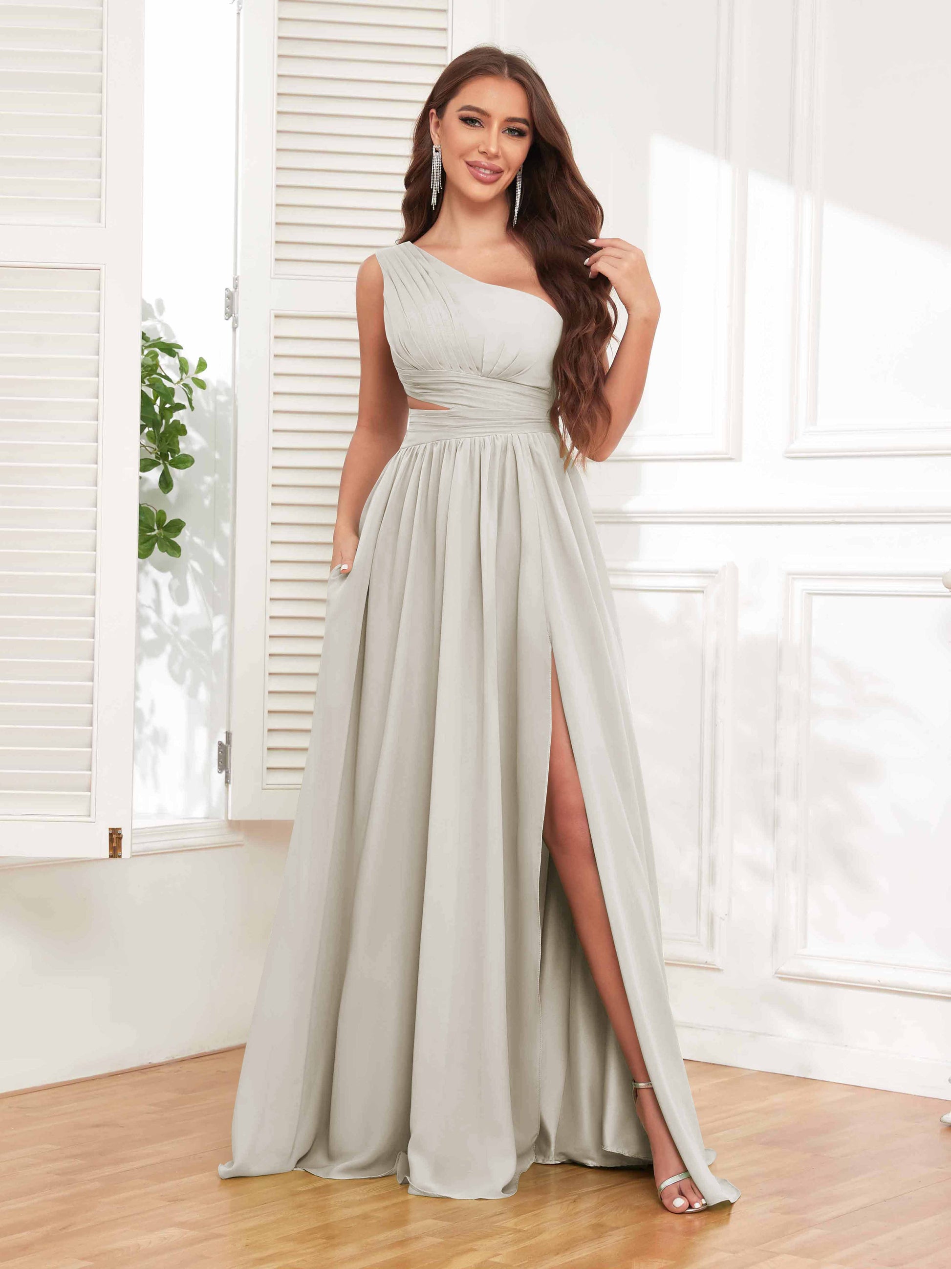 Stylish Lace Up One Shoulder Chiffon Bridesmaid Dresses UK With Pocket mollyevers.co.uk Stylish Lace Up One Shoulder Chiffon Bridesmaid Dresses UK With Pocket mollyevers.co.uk