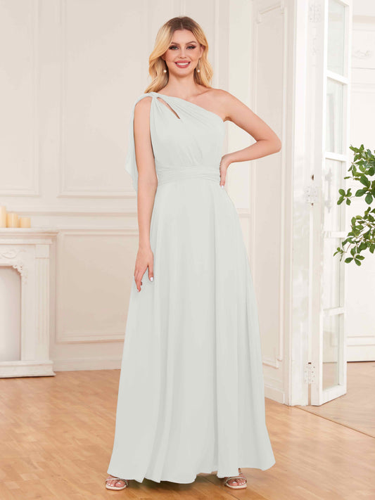 Stylish One Shoulder Bow Back Floor Length Chiffon Bridesmaid Dresses UK