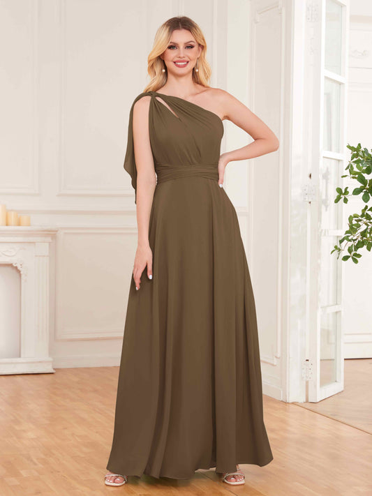 Stylish One Shoulder Bow Back Floor Length Chiffon Bridesmaid Dresses UK