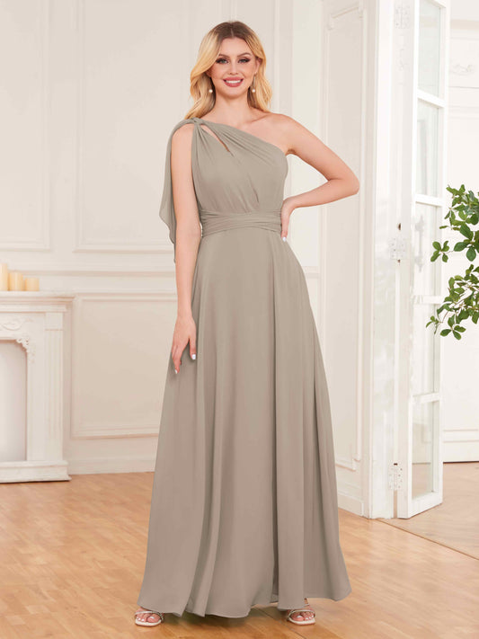 Stylish One Shoulder Bow Back Floor Length Chiffon Bridesmaid Dresses UK