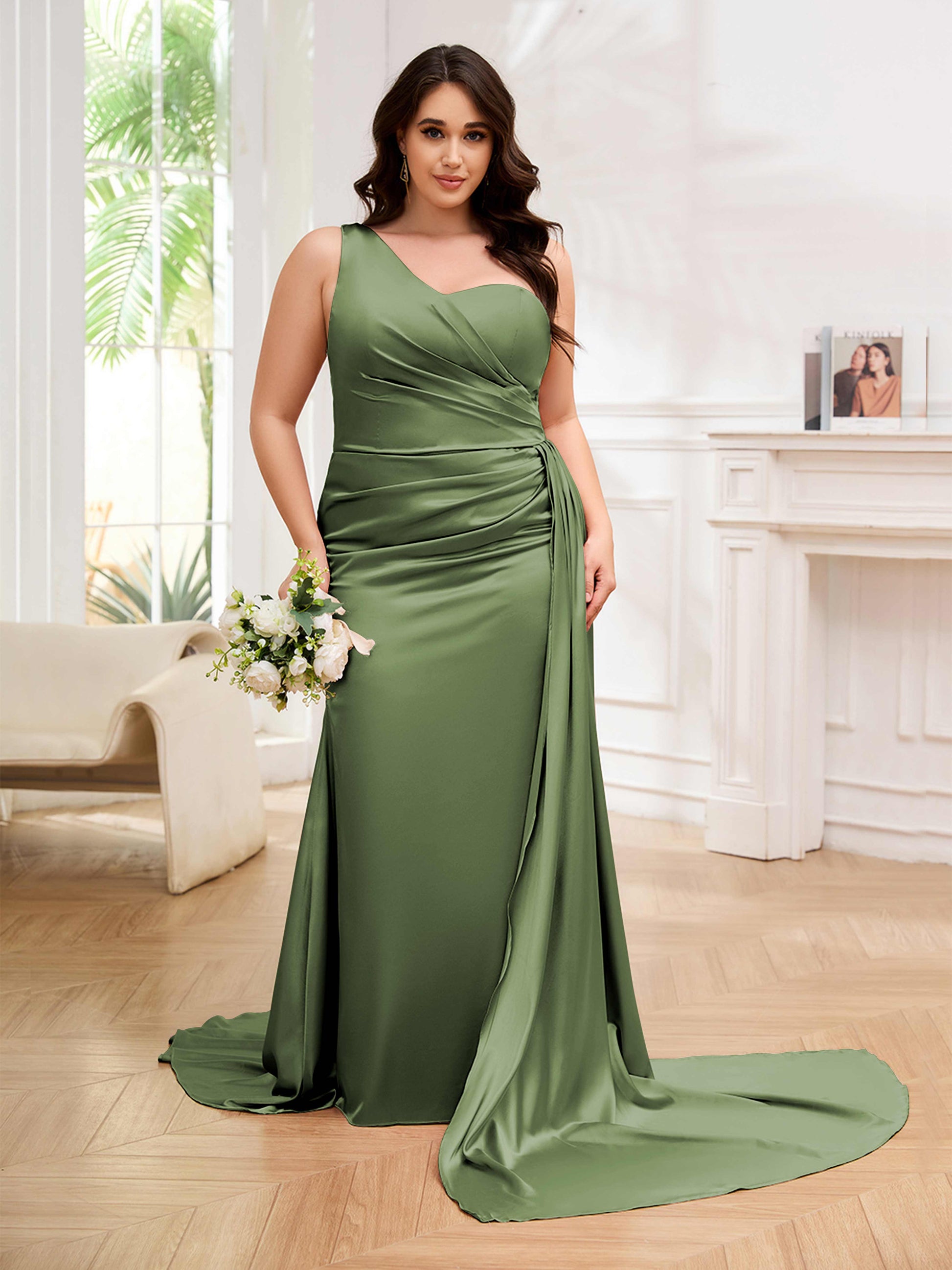 Timeless One Shoulder Brush Train Satin Plus Size Formal Dresses UK mollyevers.co.uk Timeless One Shoulder Brush Train Satin Plus Size Formal Dresses UK mollyevers.co.uk