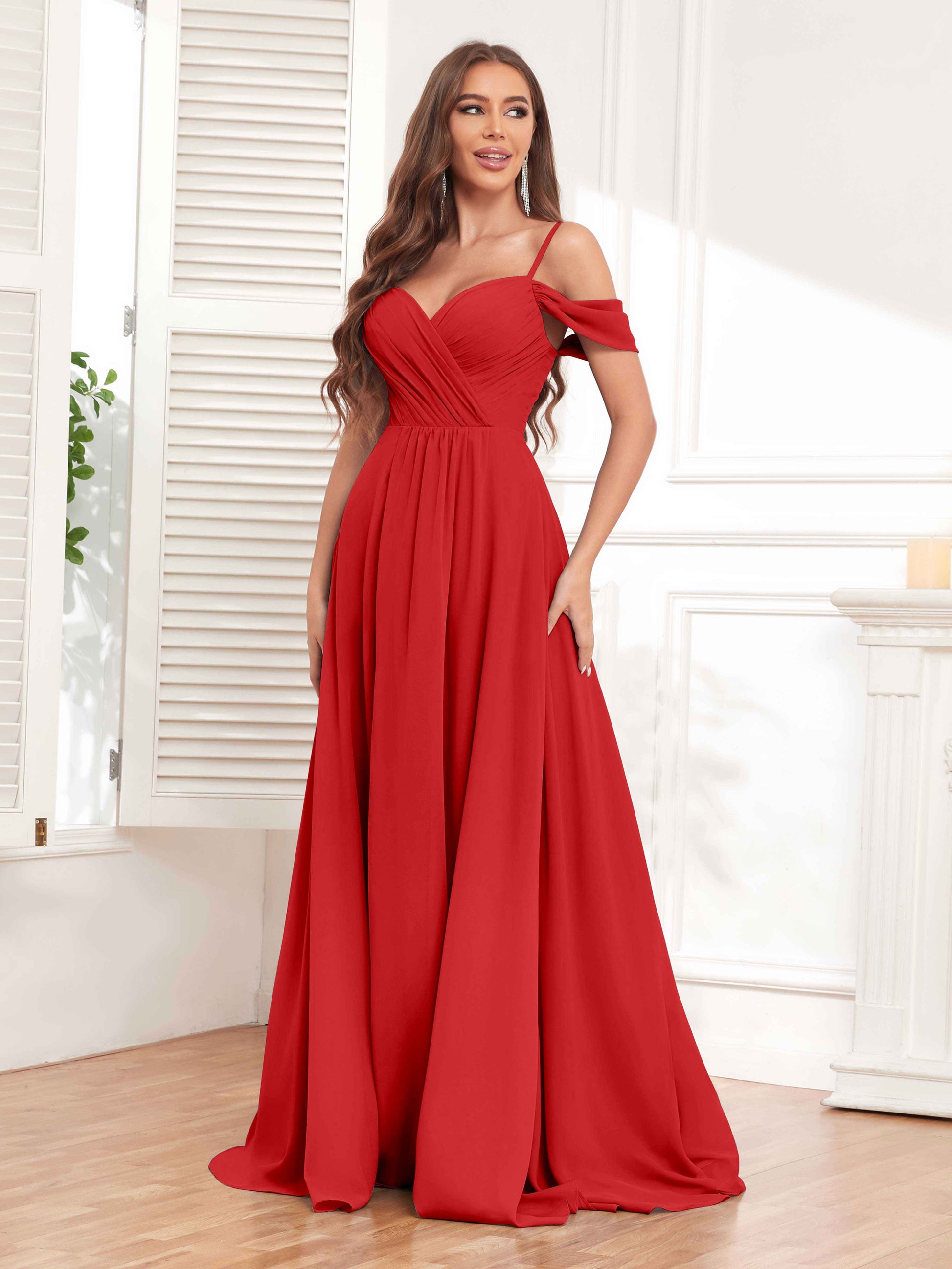 bridesmaid dresses england Trendy Spaghetti Straps Chiffon Bridesmaid Dresses UK With Pockets – mollyevers.co.uk
