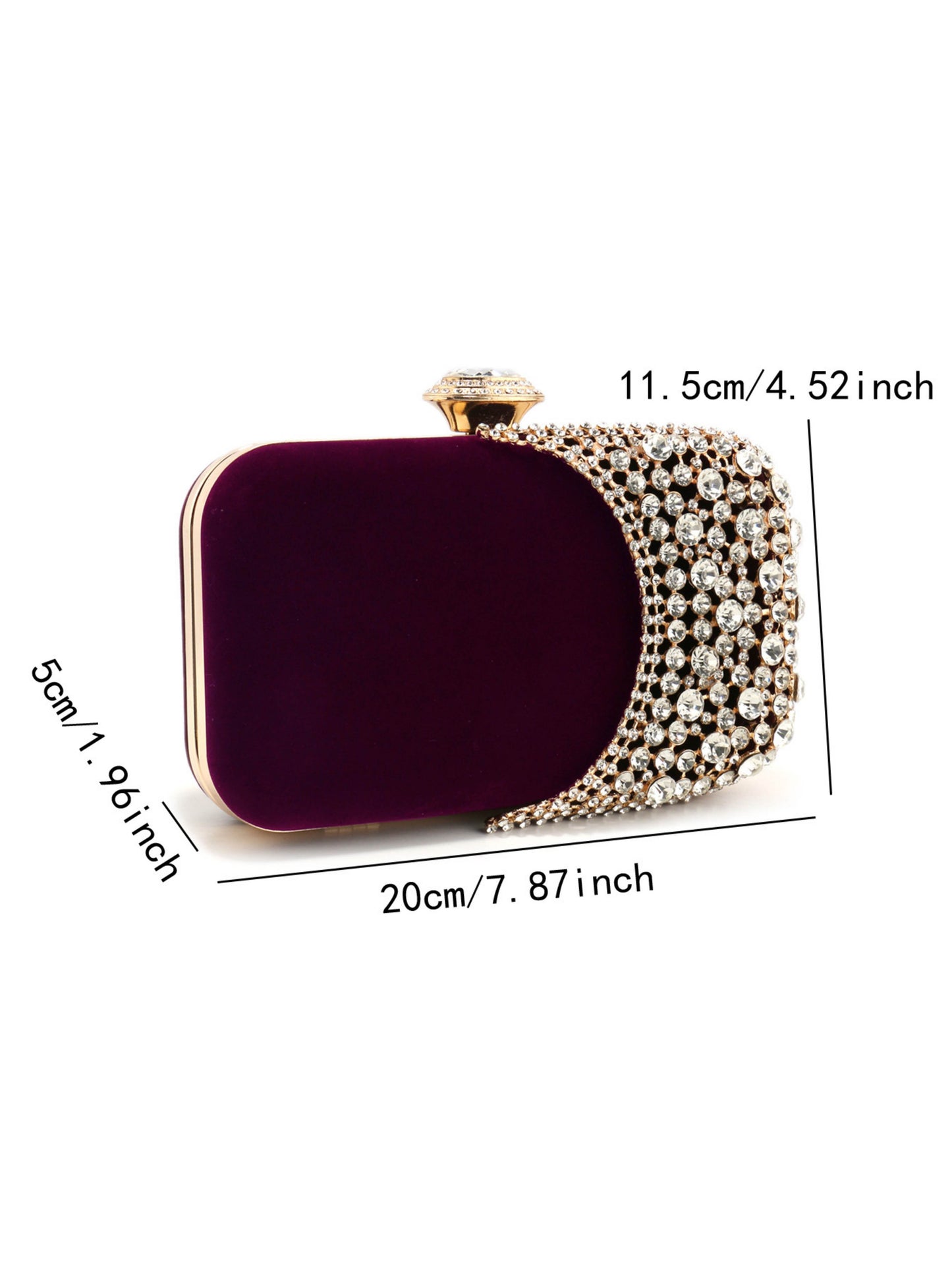 Velvet Crystal Evening Clutch Bag with Crescent Rhinestone Design for Wedding, Prom & Formal Events UK