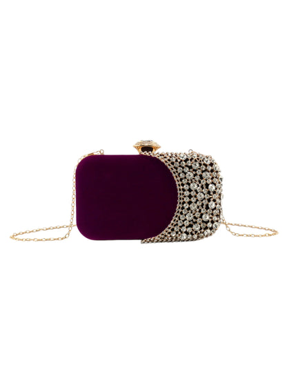 Velvet Crystal Evening Clutch Bag with Crescent Rhinestone Design for Wedding, Prom & Formal Events UK