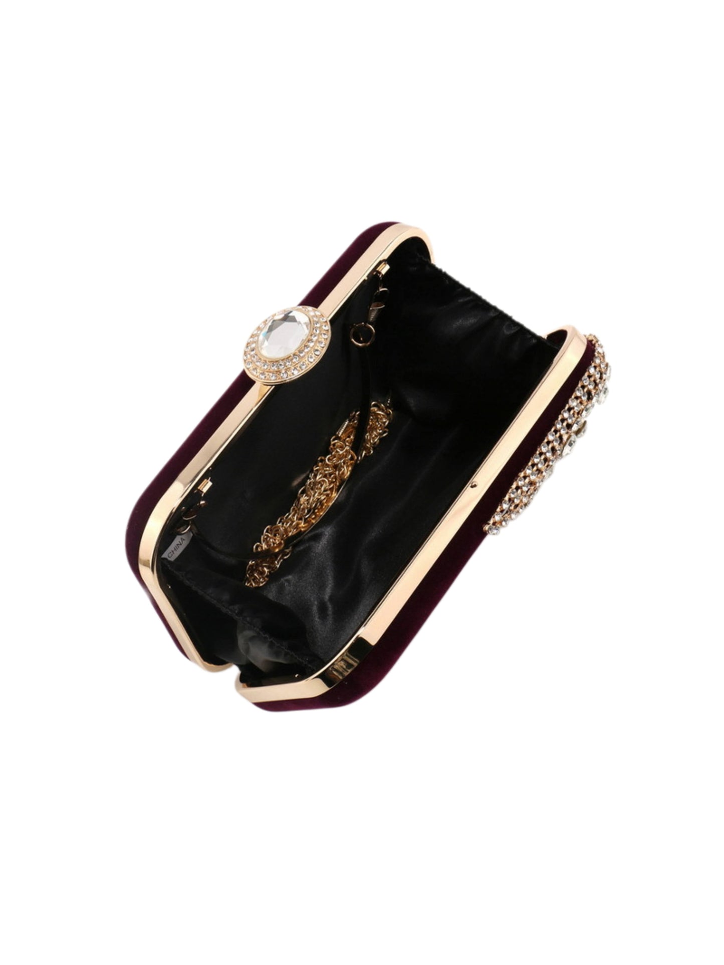 Velvet Crystal Evening Clutch Bag with Crescent Rhinestone Design for Wedding, Prom & Formal Events UK