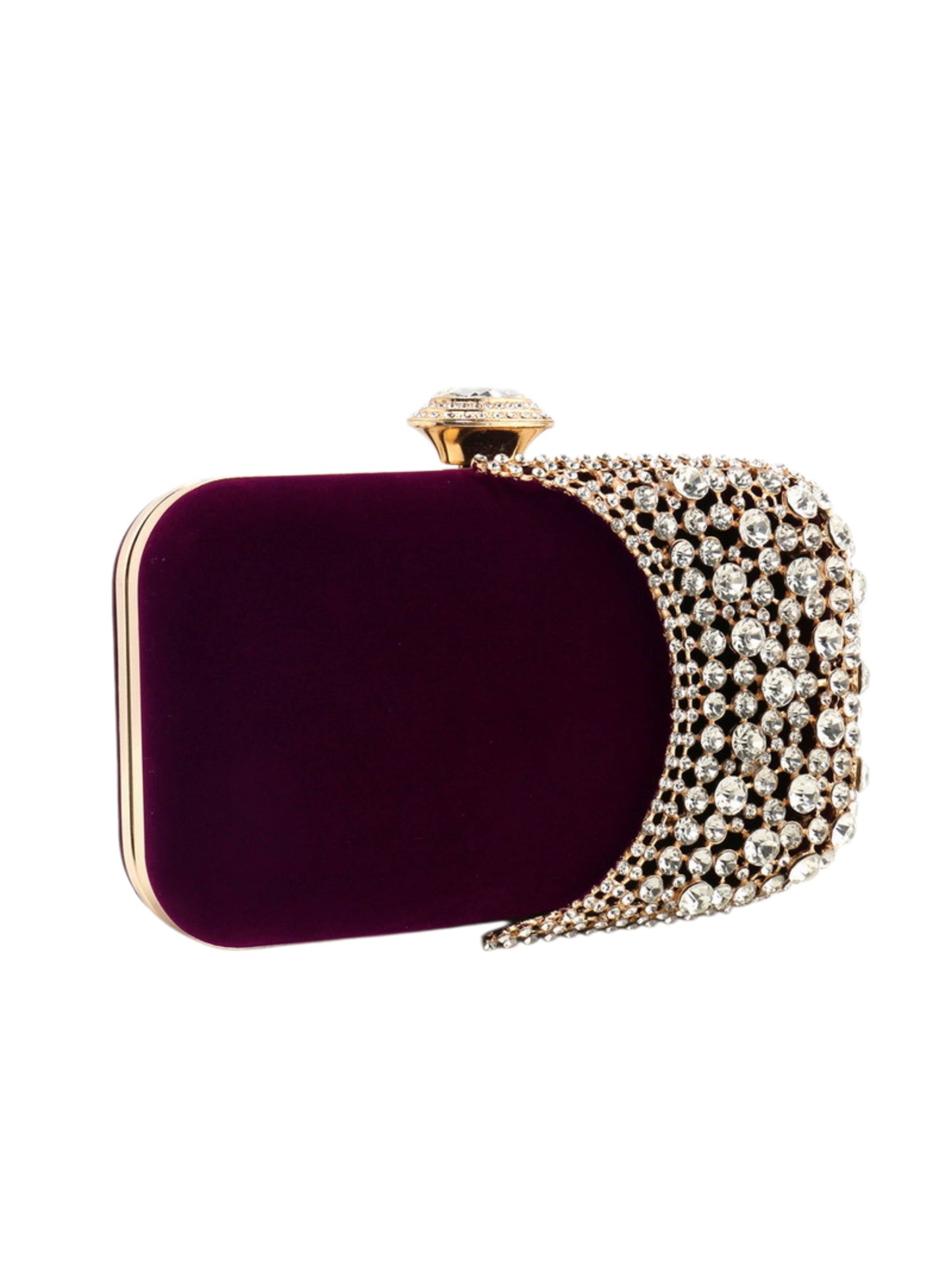 Velvet Crystal Evening Clutch Bag with Crescent Rhinestone Design for Wedding, Prom & Formal Events UK