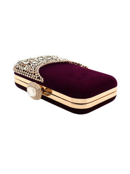 Velvet Crystal Evening Clutch Bag with Crescent Rhinestone Design for Wedding, Prom & Formal Events UK