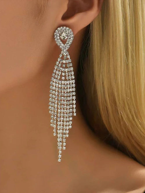 Vintage Rhinestone Long Tassel Earrings Elegant Statement Earrings for Women UK