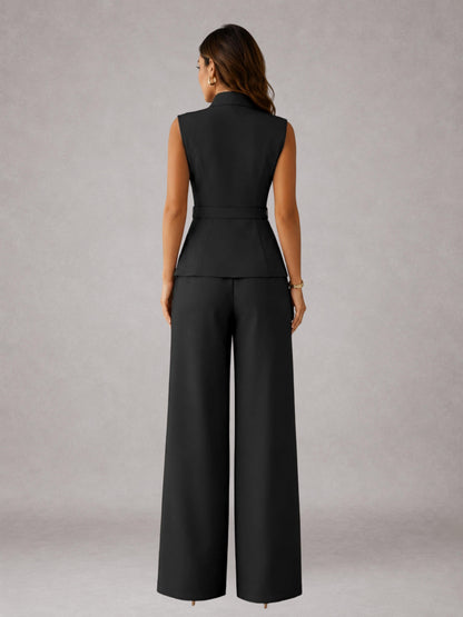 Women's Suits 2 Pieces Wide-Leg V-Neck One-Button for Business, Work & Evening Events UK