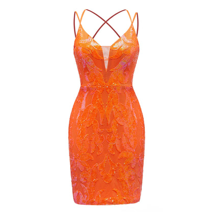 Deep V-Neck Bodycon Sleeveless Sequins Mini Homecoming Dresses UK