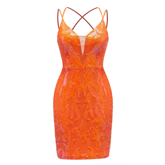 Deep V-Neck Bodycon Sleeveless Sequins Mini Homecoming Dresses UK