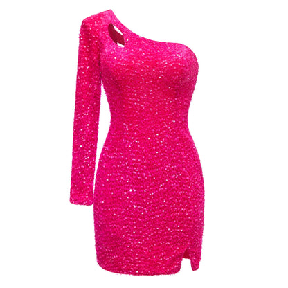 One Shoulder Long Sleeve Sequins Mini Homecoming Dresses UK