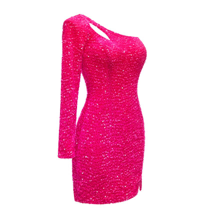 One Shoulder Long Sleeve Sequins Mini Homecoming Dresses UK
